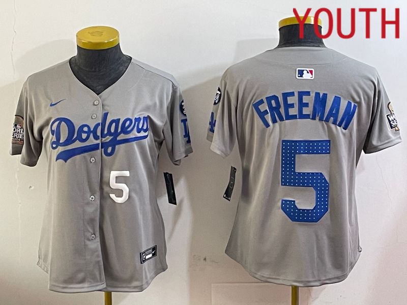 Youth Los Angeles Dodgers 5 Freeman Grey Game 2024 Nike MLB Jersey style 12053